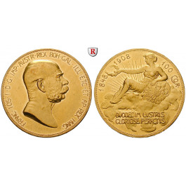Österreich, Kaiserreich, Franz Joseph I., 100 Kronen 1908, 30,49 g fein, vz+
