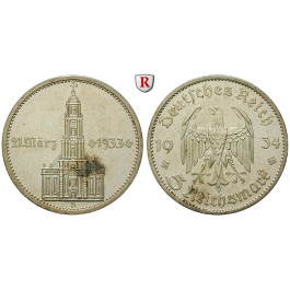 Drittes Reich, 5 Reichsmark 1934, Garnisonskirche mit Datum, D, PP, J. 356