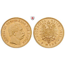 Deutsches Kaiserreich, Hessen, Ludwig III., 5 Mark 1877, H, f.st/st, J. 215