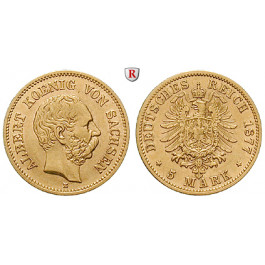 Deutsches Kaiserreich, Sachsen, Albert, 5 Mark 1877, E, f.vz, J. 260