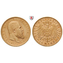 Deutsches Kaiserreich, Württemberg, Wilhelm II., 10 Mark 1893, F, vz+, J. 295