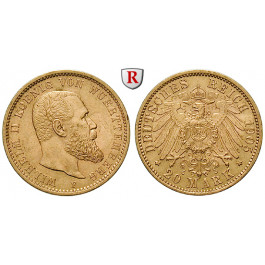 Deutsches Kaiserreich, Württemberg, Wilhelm II., 20 Mark 1905, F, vz, J. 296
