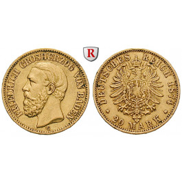 Deutsches Kaiserreich, Baden, Friedrich I., 20 Mark 1874, G, ss, J. 187