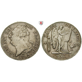 Frankreich, Louis XVI., Ecu de 6 livres 1792, vz