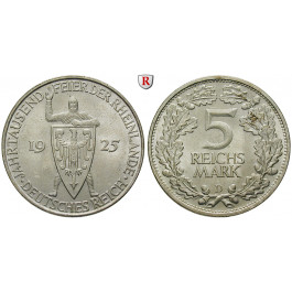 Weimarer Republik, 5 Reichsmark 1925, Rheinlande, D, vz-st, J. 322