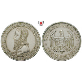 Weimarer Republik, 3 Reichsmark 1927, Uni Tübingen, F, ss+, J. 328