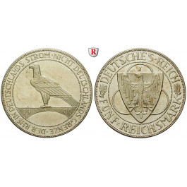 Weimarer Republik, 5 Reichsmark 1930, Rheinlandräumung, J, vz, J. 346