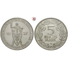 Weimarer Republik, 5 Reichsmark 1925, Rheinlande, G, ss-vz, J. 322
