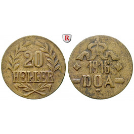 Nebengebiete, Deutsch-Ostafrika, 20 Heller 1916, T, ss-vz/ss, J. 726b