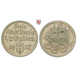 Nebengebiete, Danzig, 1/2 Gulden 1927, Kogge, ss-vz, J. D6