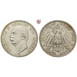 Deutsches Kaiserreich, Anhalt, Friedrich II., 3 Mark 1909, A, f.vz/vz-st, J. 23