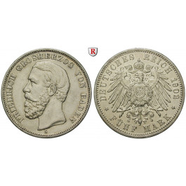 Deutsches Kaiserreich, Baden, Friedrich I., 5 Mark 1902, G, ss, J. 29