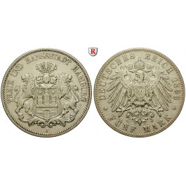Deutsches Kaiserreich, Hamburg, 5 Mark 1896, J, ss, J. 65