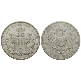Deutsches Kaiserreich, Hamburg, 5 Mark 1902, J, ss-vz, J. 65