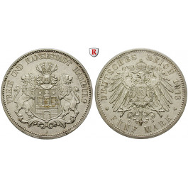 Deutsches Kaiserreich, Hamburg, 5 Mark 1913, J, vz, J. 65