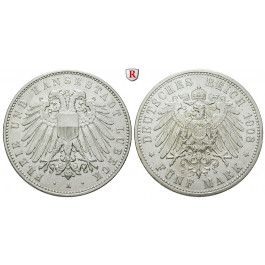 Deutsches Kaiserreich, Lübeck, 5 Mark 1908, A, ss, J. 83