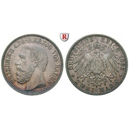 Deutsches Kaiserreich, Baden, Friedrich I., 2 Mark 1892, G, ss+, J. 28