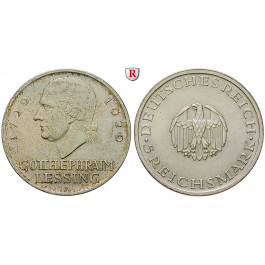 Weimarer Republik, 5 Reichsmark 1929, Lessing, A, vz+, J. 336