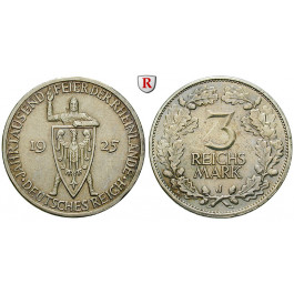 Weimarer Republik, 3 Reichsmark 1925, Rheinlande, J, f.vz, J. 321