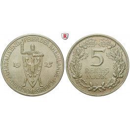 Weimarer Republik, 5 Reichsmark 1925, Rheinlande, F, f.st, J. 322