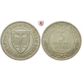 Weimarer Republik, 3 Reichsmark 1926, Lübeck, A, vz+, J. 323