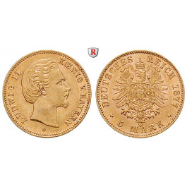 Deutsches Kaiserreich, Bayern, Ludwig II., 5 Mark 1877, D, ss-vz, J. 195