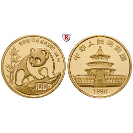China, Volksrepublik, 100 Yuan 1990, 31,1 g fein, st