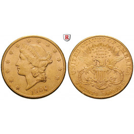 USA, 20 Dollars 1906, 30,09 g fein, ss-vz