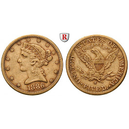 USA, 5 Dollars 1886, 7,52 g fein, ss