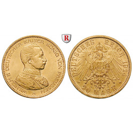 Deutsches Kaiserreich, Preussen, Wilhelm II., 20 Mark 1914, Kaiser in Uniform, A, vz/vz-st, J. 253