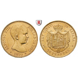 Spanien, Alfonso XIII., 20 Pesetas 1890, 5,81 g fein, ss+