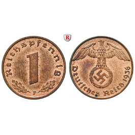 Drittes Reich, 1 Reichspfennig 1936, F, f.st, J. 361