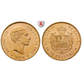 Spanien, Alfonso XII., 25 Pesetas 1878, 7,26 g fein, vz/vz-st