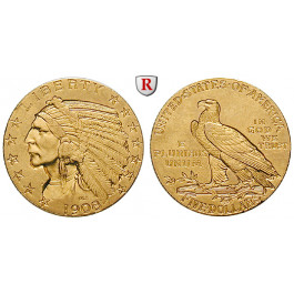 USA, 5 Dollars 1908, 7,52 g fein, vz+/vz