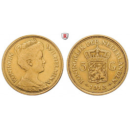 Niederlande, Königreich, Wilhelmina I., 5 Gulden 1912, 3,02 g fein, ss