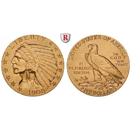 USA, 5 Dollars 1908, 7,52 g fein, ss+