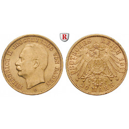 Deutsches Kaiserreich, Baden, Friedrich II., 20 Mark 1911, G, f.vz, J. 192