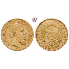 Deutsches Kaiserreich, Württemberg, Karl, 10 Mark 1890, F, ss+, J. 294