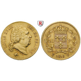 Frankreich, Louis XVIII., 40 Francs 1818, 11,61 g fein, ss-vz