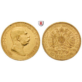 Österreich, Kaiserreich, Franz Joseph I., 10 Kronen 1908, 3,05 g fein, ss