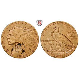 USA, 5 Dollars 1909, 7,52 g fein, ss