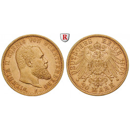 Deutsches Kaiserreich, Württemberg, Wilhelm II., 20 Mark 1900, F, f.vz, J. 296