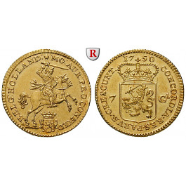 Niederlande, Holland, 7 Gulden (1/2 Goldener Reiter) 1750, vz