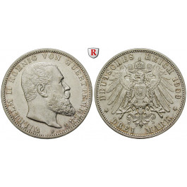 Deutsches Kaiserreich, Württemberg, Wilhelm II., 3 Mark 1909, F, ss-vz, J. 175