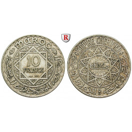 Marokko, Mohammed ben Yussuf, 10 Francs 1933/34 (1352 AH), ss