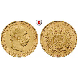 Österreich, Kaiserreich, Franz Joseph I., 20 Kronen 1892, 6,09 g fein, vz-st