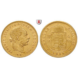 Ungarn, Franz Joseph I., 4 Forint 1884, 2,91 g fein, f.vz