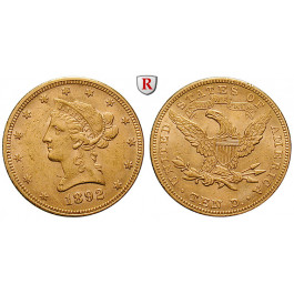 USA, 10 Dollars 1892, 15,05 g fein, ss+/vz