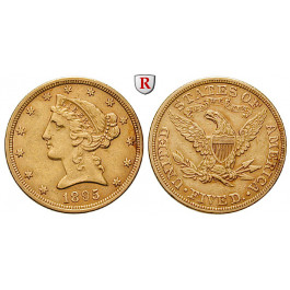 USA, 5 Dollars 1895, 7,52 g fein, ss+