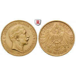 Deutsches Kaiserreich, Preussen, Wilhelm II., 20 Mark 1905, A, ss-vz, J. 252